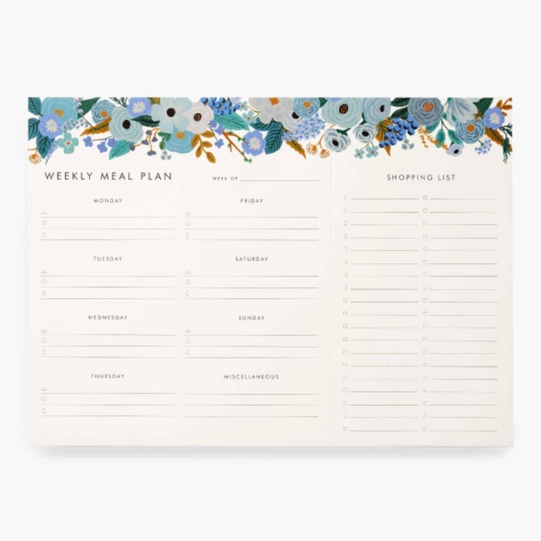 Weekly Meal Planner Notepad - Garden Party Blue