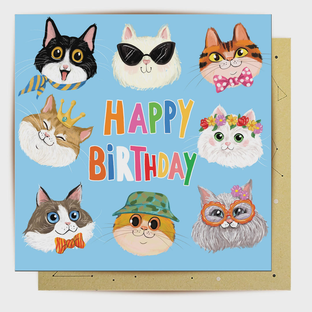 Happy Birthday Cat Family Greeting Card